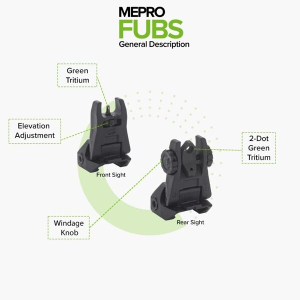 MEPRO FRBS- FLIP BACKUP SIGHTS-4 DOT REAR/ORANGE HYPER BRIGHT FRONT-BLACK BODY-ML40324