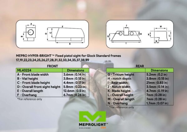 MEPROLIGHT® For Glock Standard Frame (17/19/22/23...) Fixed Tritium Day & Night Sights